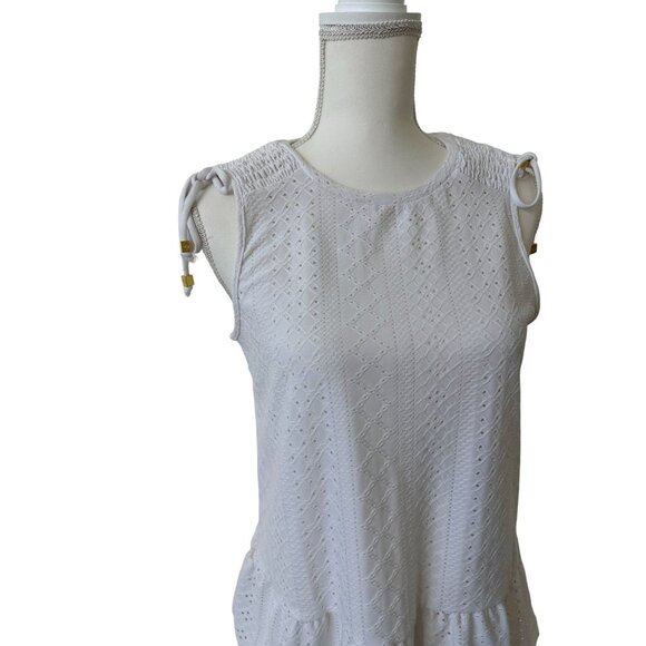 MICHAEL KORS White Eyelet Ruffle Tank Top Size Small - Picture 3 of 6